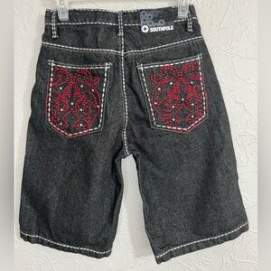 Vintage Y2K Southpole Premium Baggy Denim Shorts SZ 12 Black Hip Hop RARE 28x11